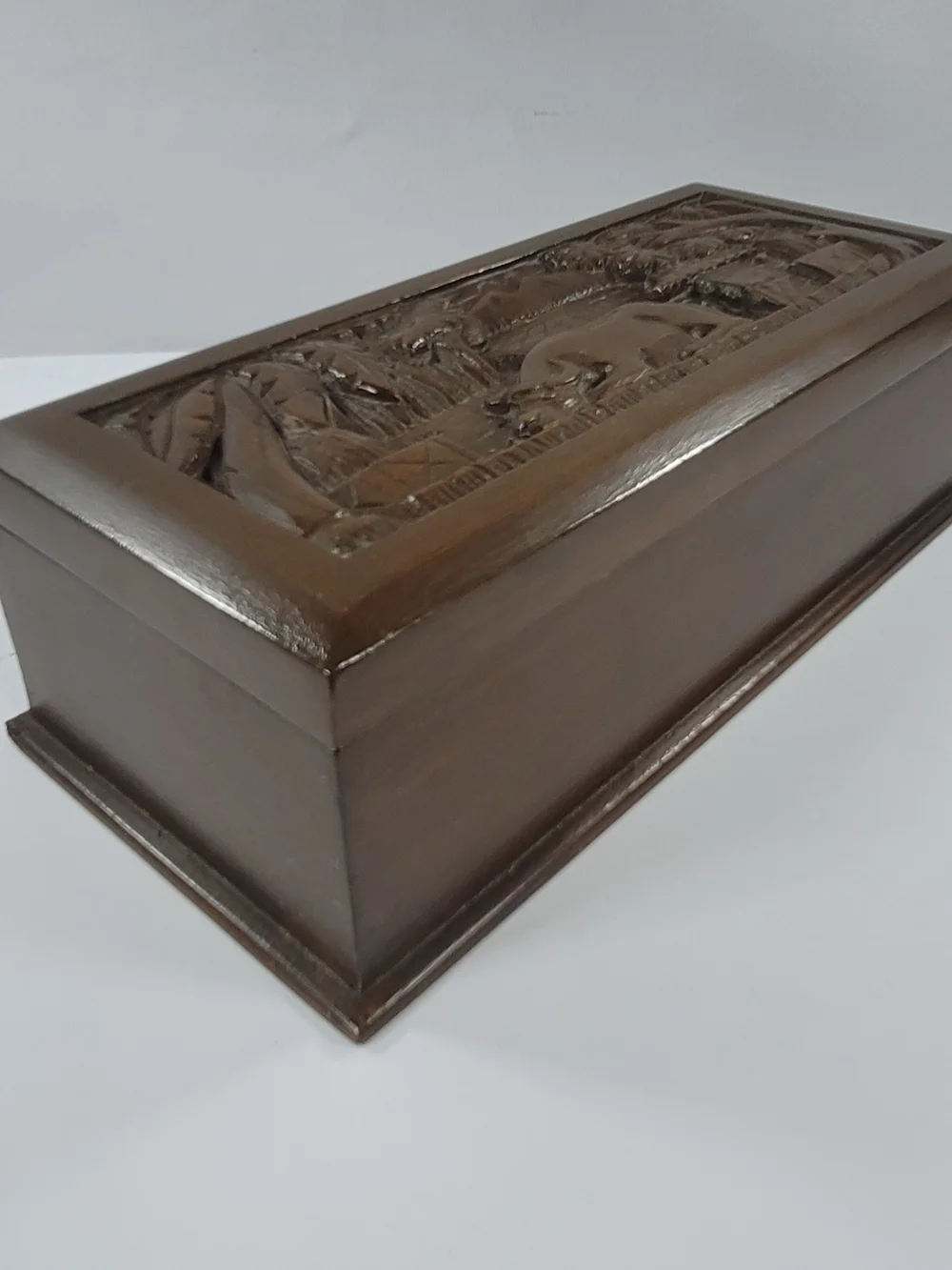 Vintage Hand Carved Bull Rectangular Jewelry Box
